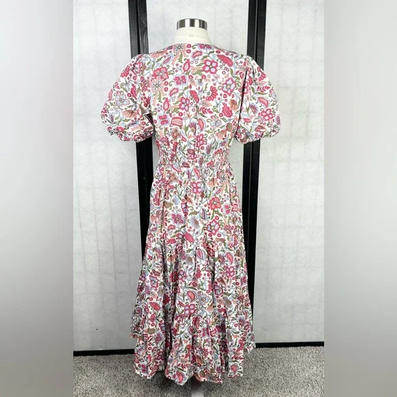 Boden puff sleeve Tiered Multicolor midi dress 8 - Picture 4 of 10
